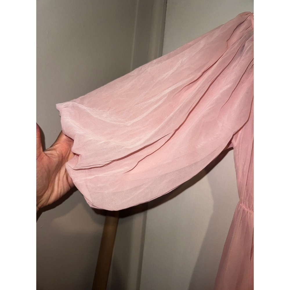 Vtg Pink Sheer Nightgown Puff Sleeve Embroidered Robe Coquette Fairy Whimsical - Picture 3 of 10